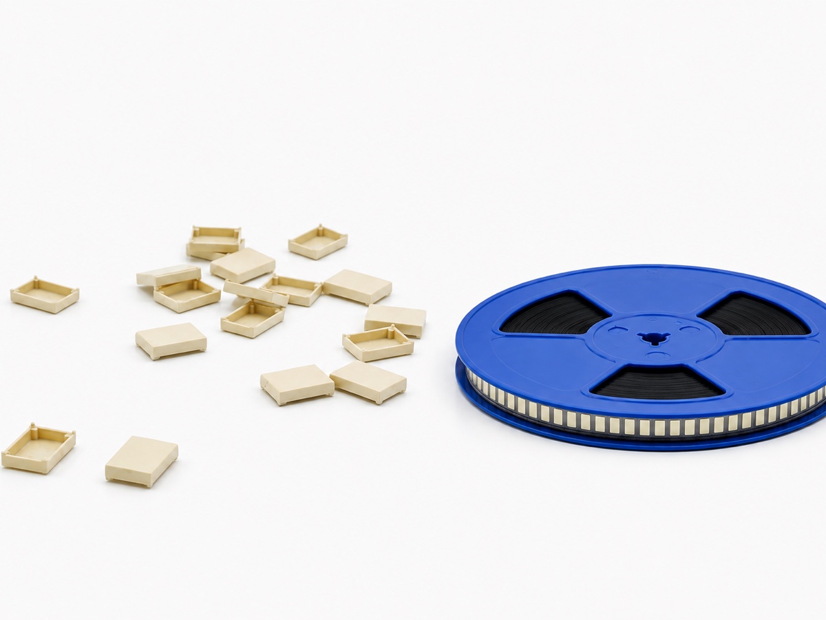 Cleanroom-molded SMD carrier trays on tape-and-reel packaging