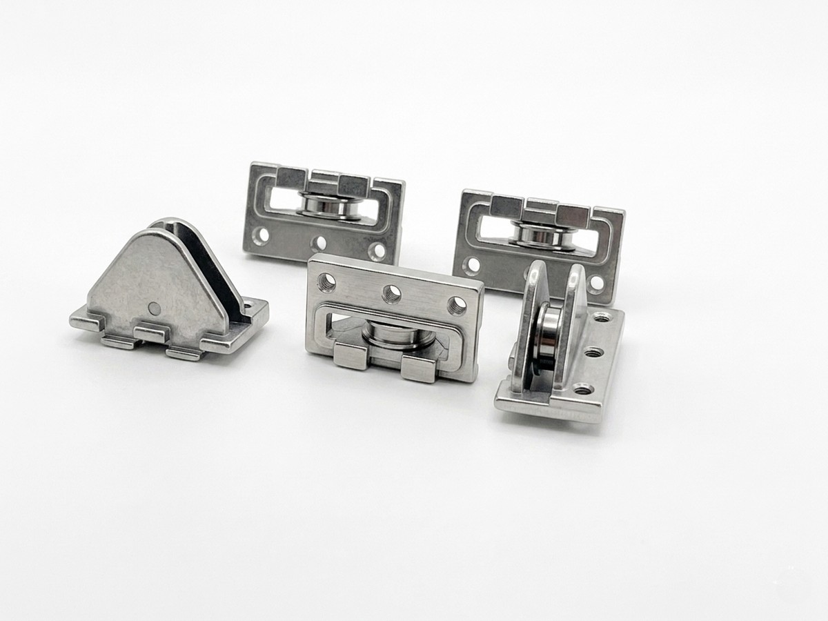 Investment-cast stainless steel hinges and latch hardware