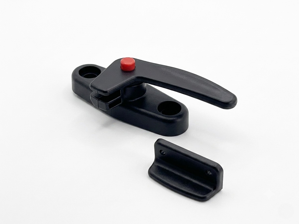Injection-molded latch handle with push button