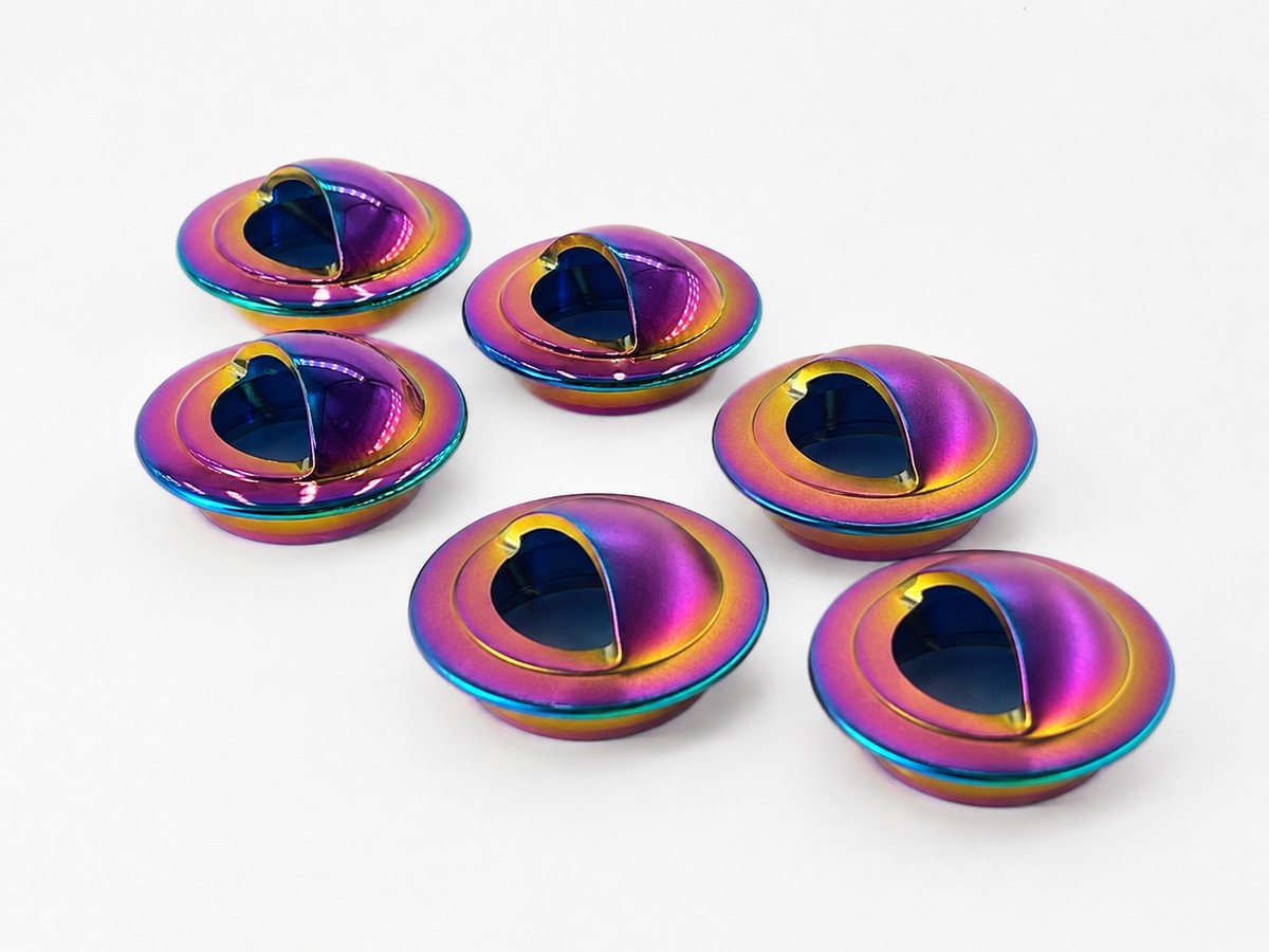 PVD rainbow iridescent coated eyelets
